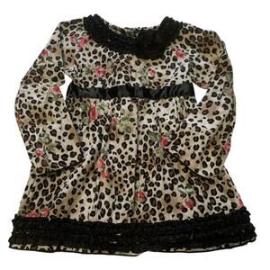 Ann Loren Leopard Floral Print Dress Girls Size 4/5T Cotton Boutique Ruffle